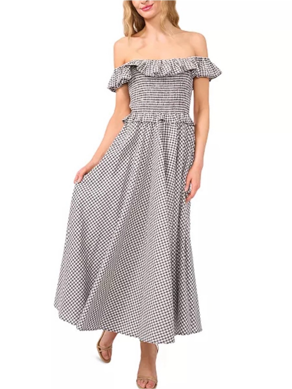 CeCe Women’s off the shoulder Gingham Maxi Dress